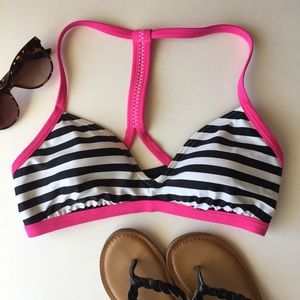 Roxy Bikini Top - Magenta and Black/White Stripes